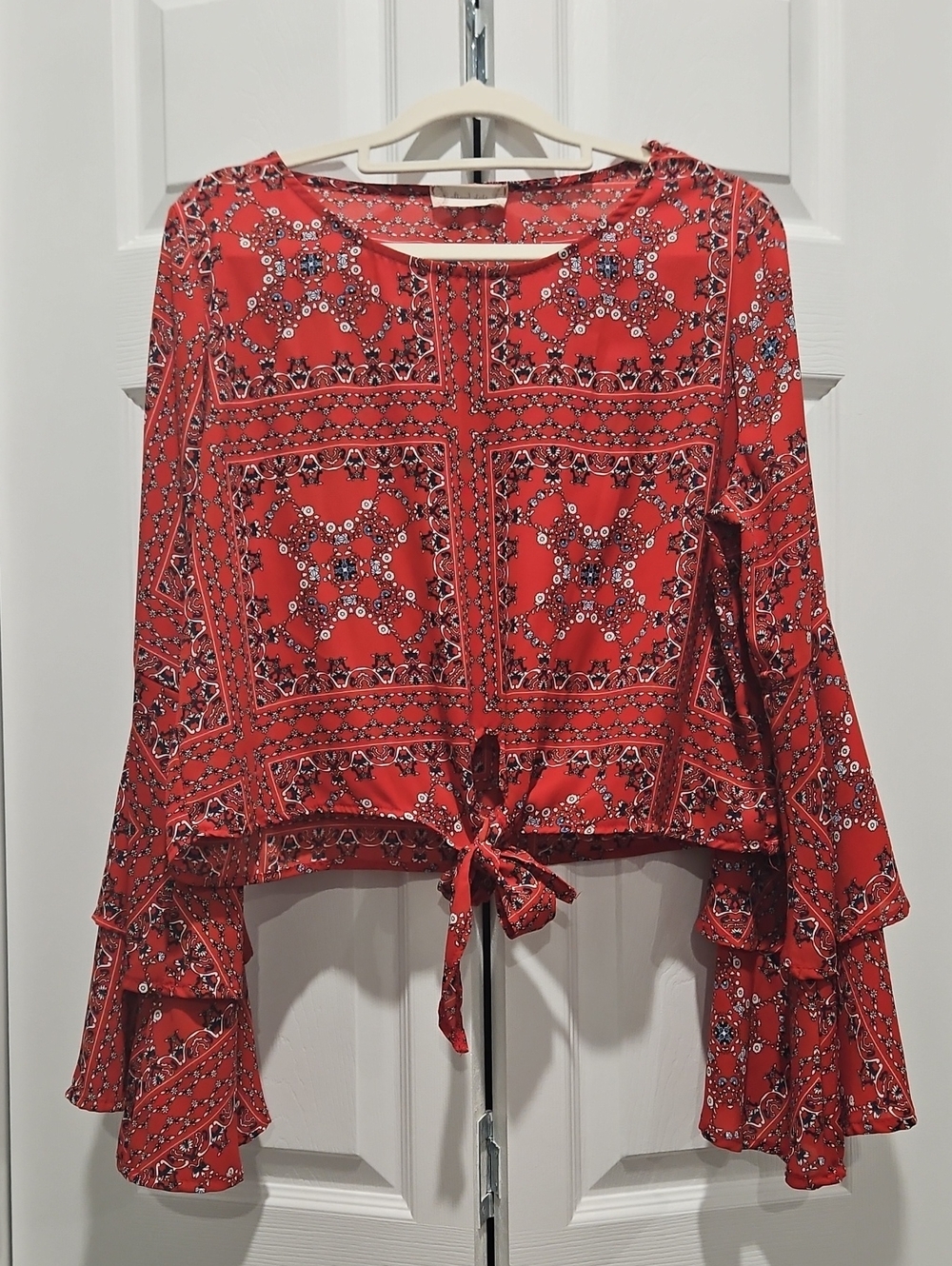 Altar'd State Red Printed Tie-Front Boho Blouse